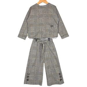 ZARA KIDS PLAID TWO‑PIECE SET – TOP SIZE 6 / PANTS SIZE 5 – GRAY/BLACK/TAN PLAID